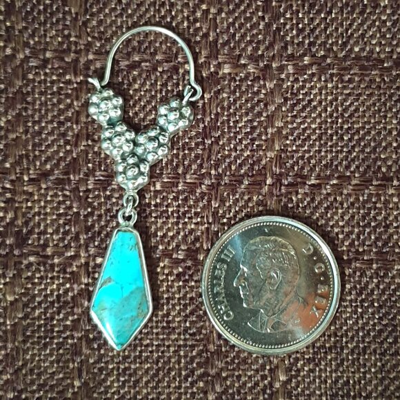 2'' Vintage Southwestern Genuine Turquoise 925 Sterling Silver Dangle Earrings - Picture 8 of 11